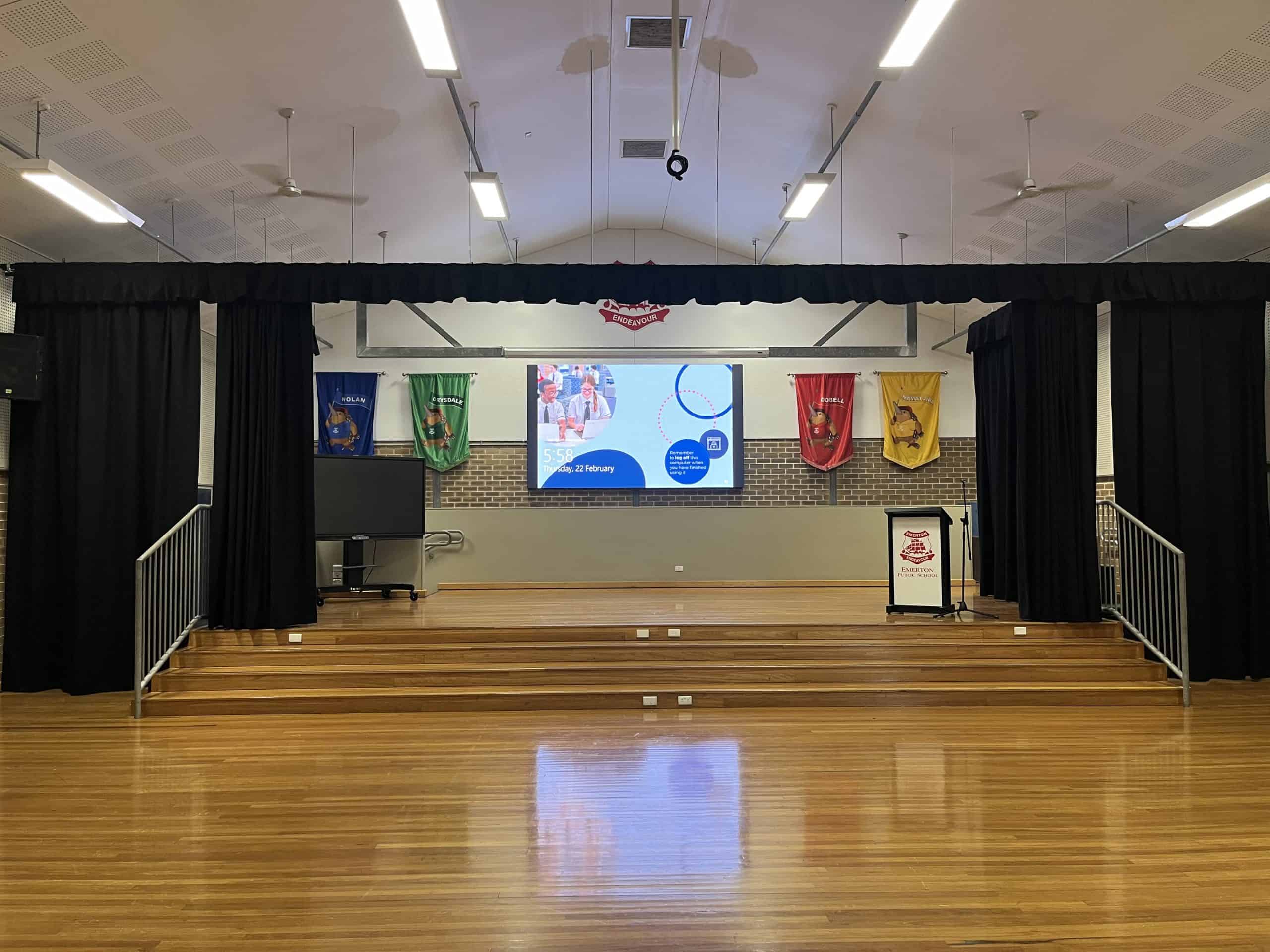 Shaping the Stage Experience at Emerton Public School: The Fusion of LED Screen and Stage Curtain Innovations Emerton Public School Stage Curtain scaled